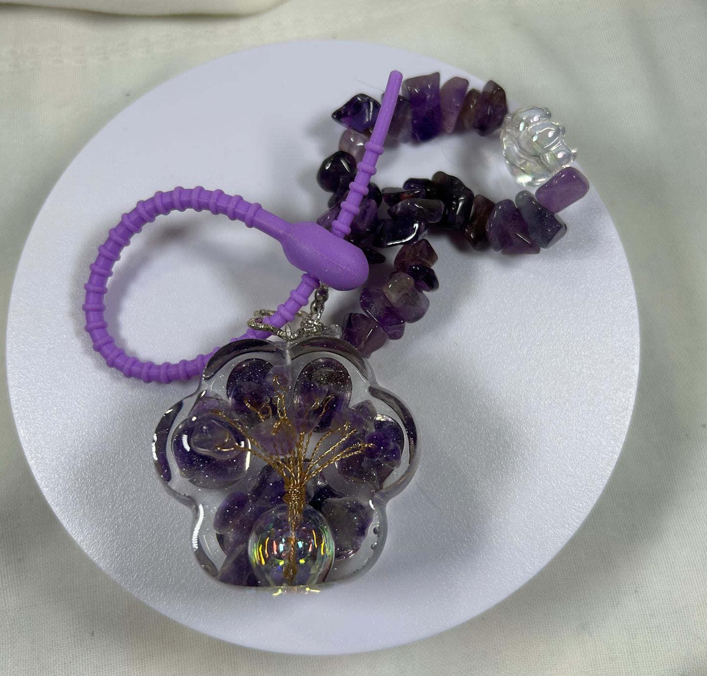 Amethyst Crystal Cat Paw Keychain - New