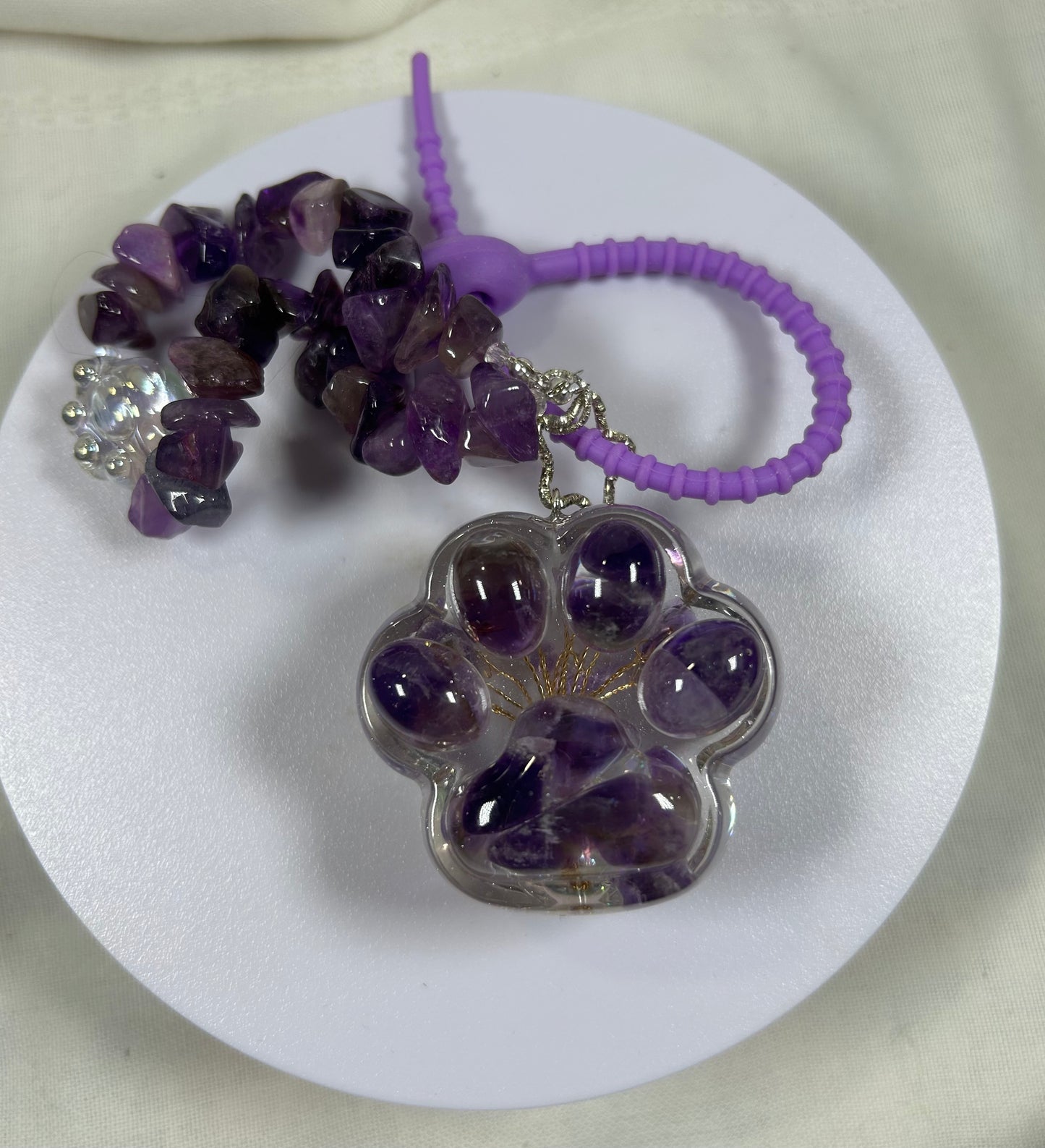 Amethyst Crystal Cat Paw Keychain - New
