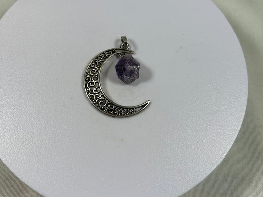 Crescent Moon With Amethyst Pendant - New