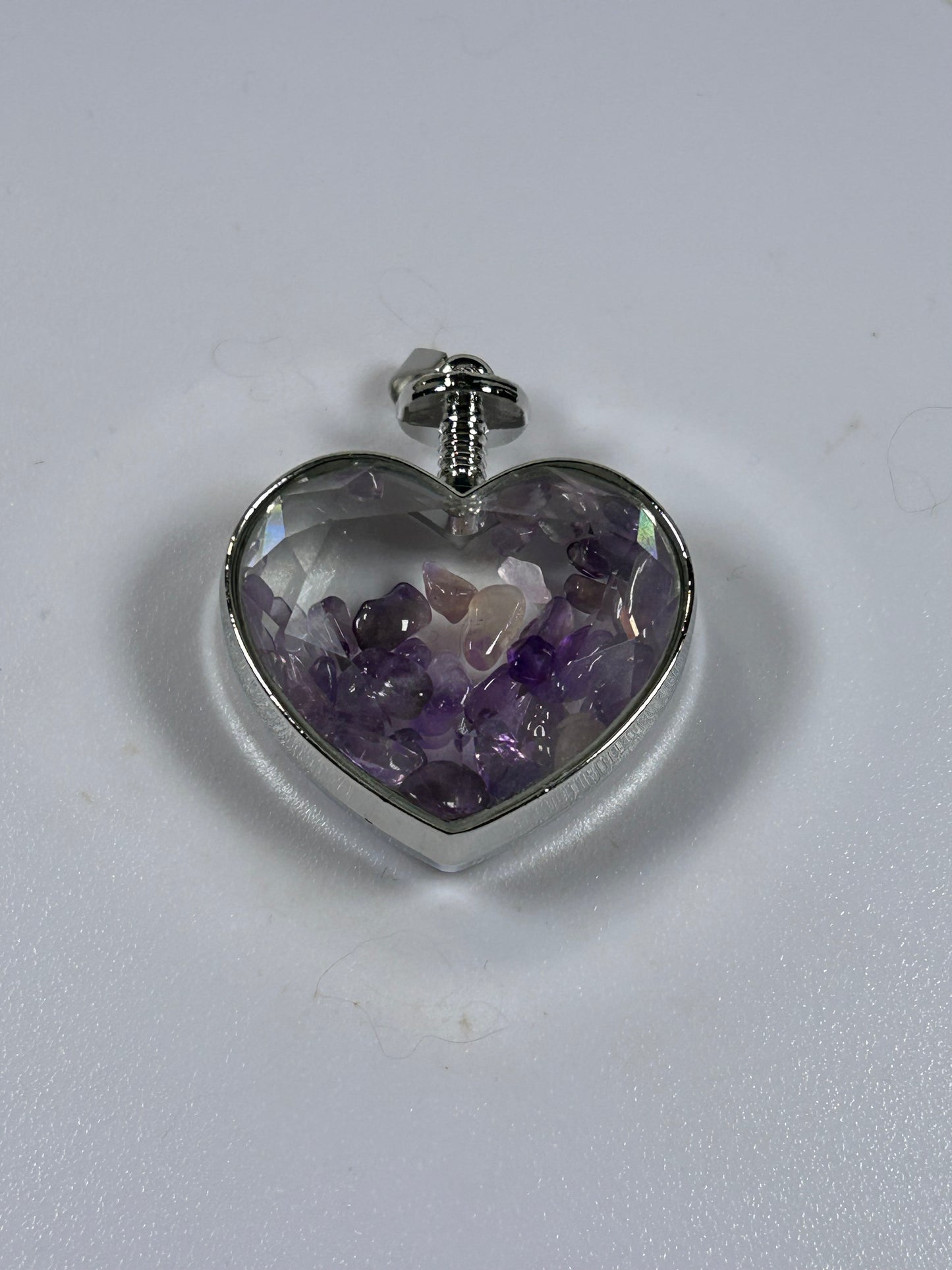 Crystal Heart Pendant Amethyst Tumbled Crystal Chips - New
