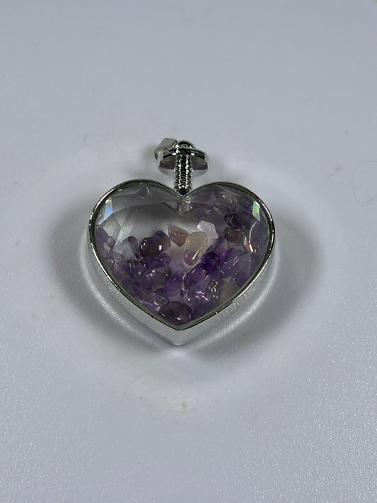 Crystal Heart Pendant Amethyst Tumbled Crystal Chips - New