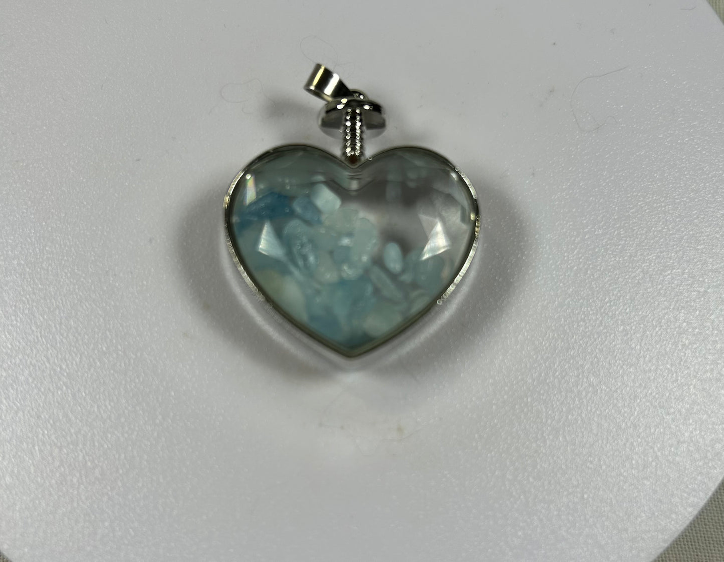 Crystal Heart Pendant Aquamarine Tumbled Crystal Chips - New