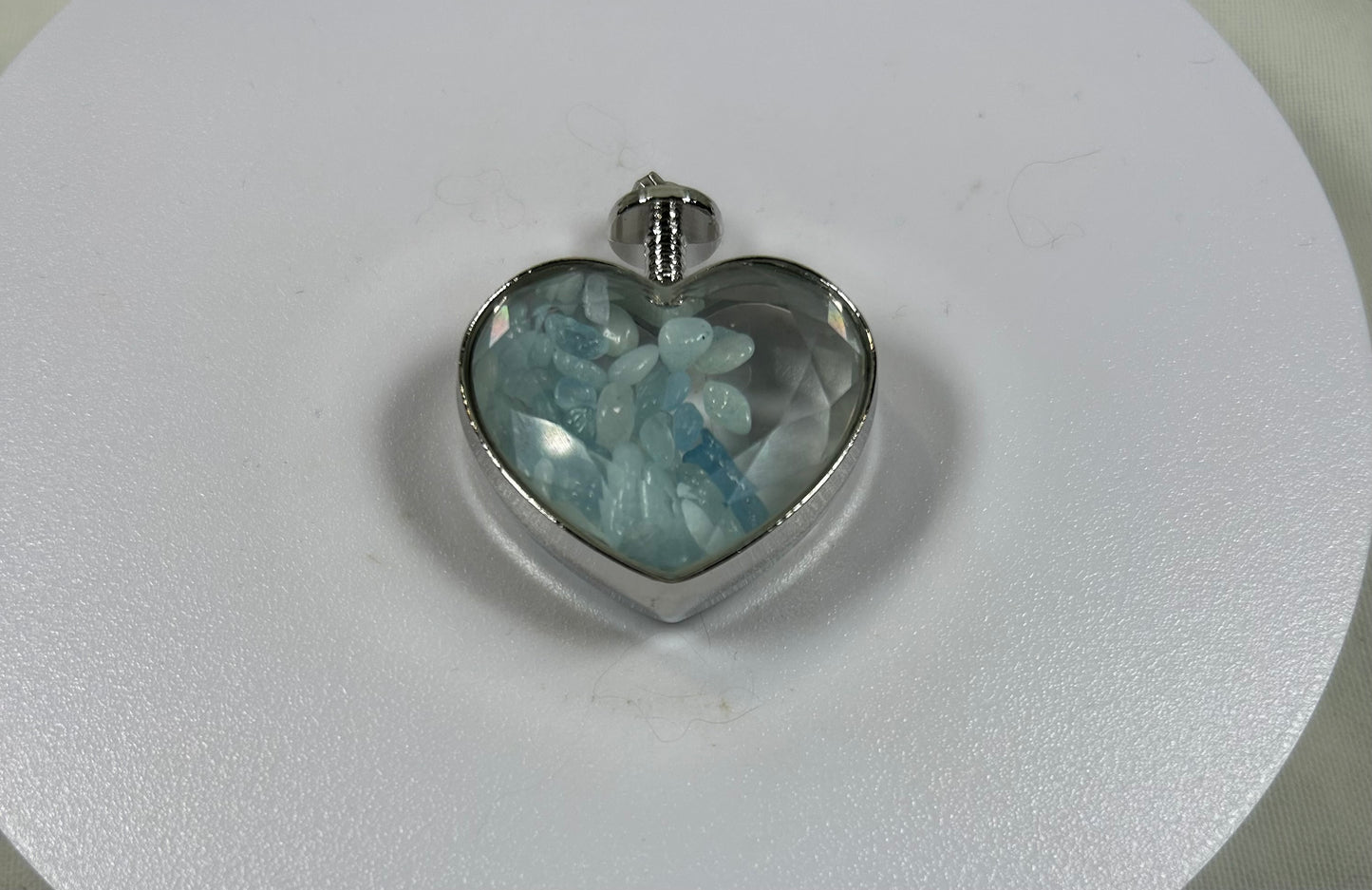 Crystal Heart Pendant Aquamarine Tumbled Crystal Chips - New