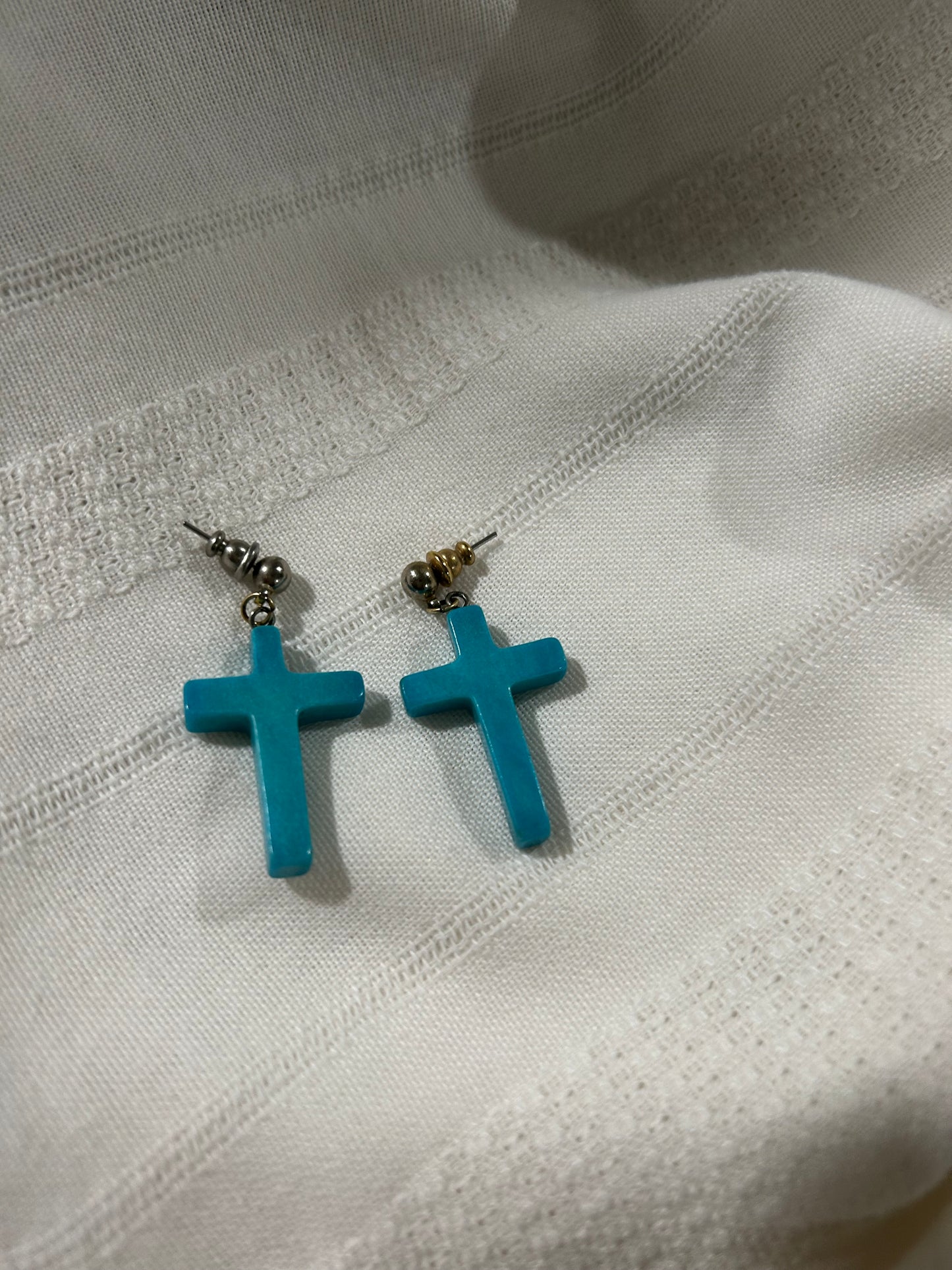 Vintage Faux Turquoise Cross Earrings