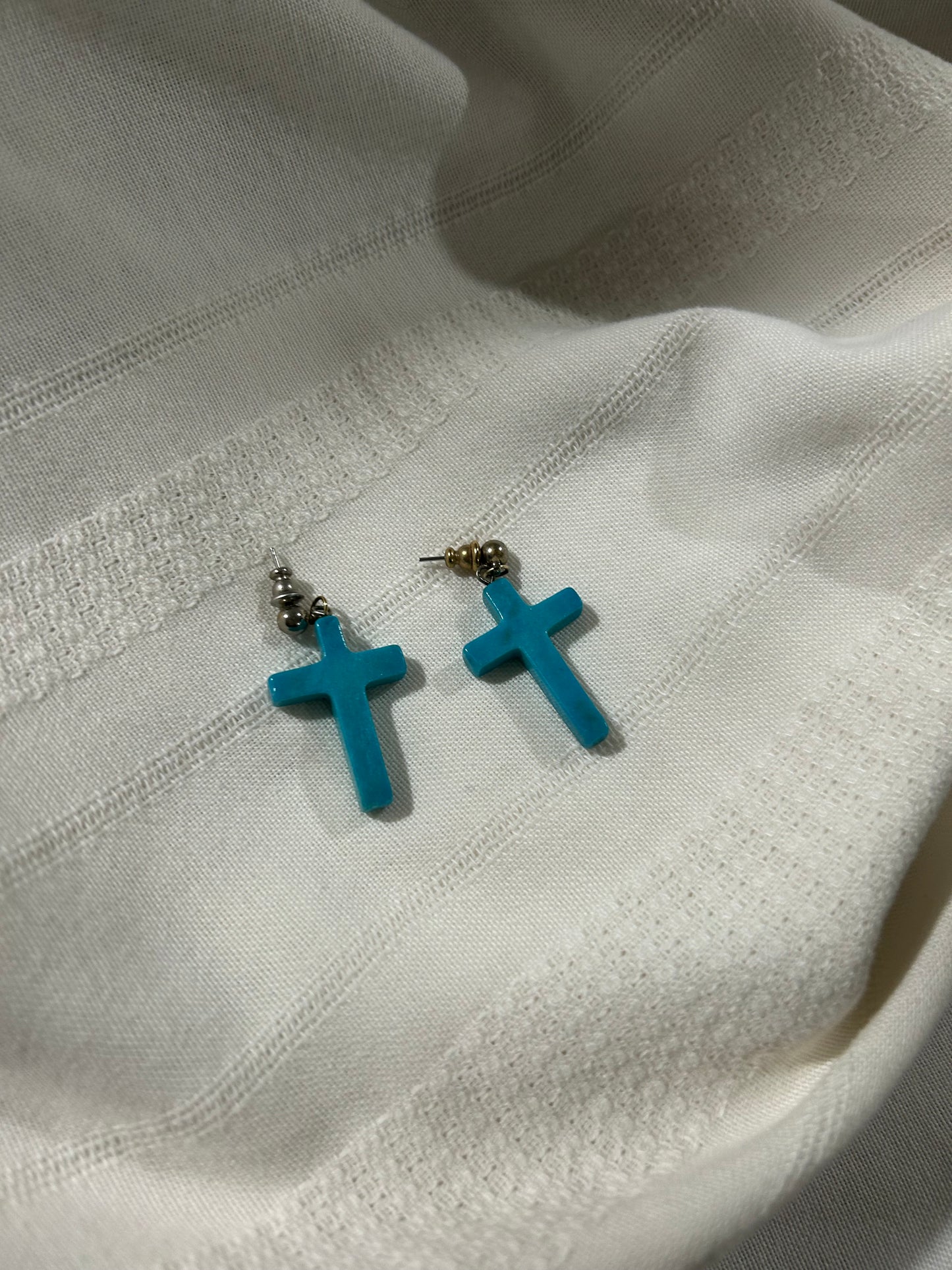 Vintage Faux Turquoise Cross Earrings