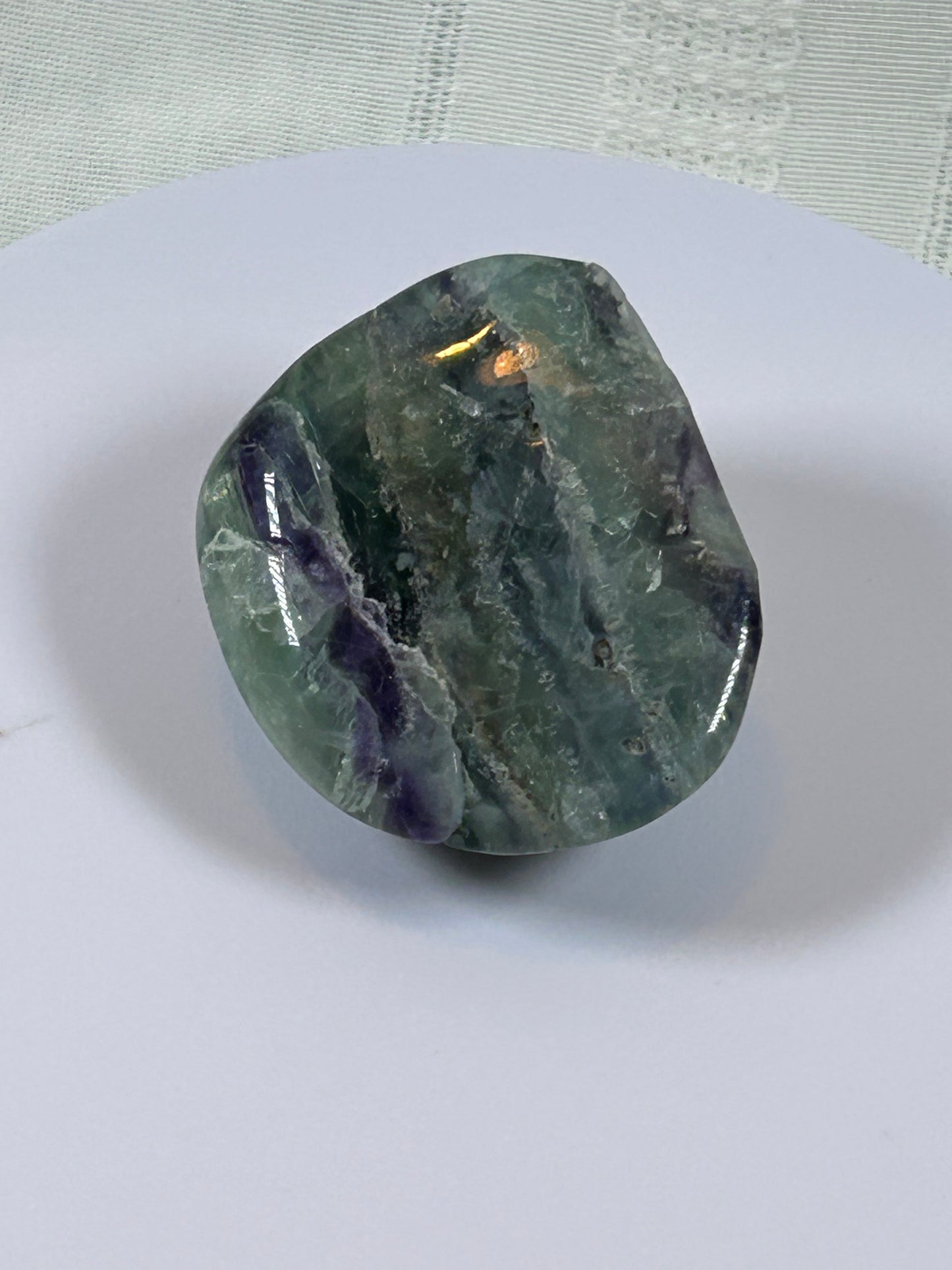 (#107) - FLUORITE PALM STONE POLISHED - NEW