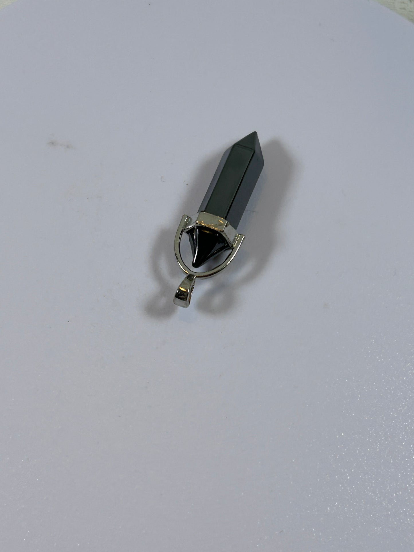 (#203) - HEMATITE CRYSTAL DOUBLE POINT PENDANT - NEW
