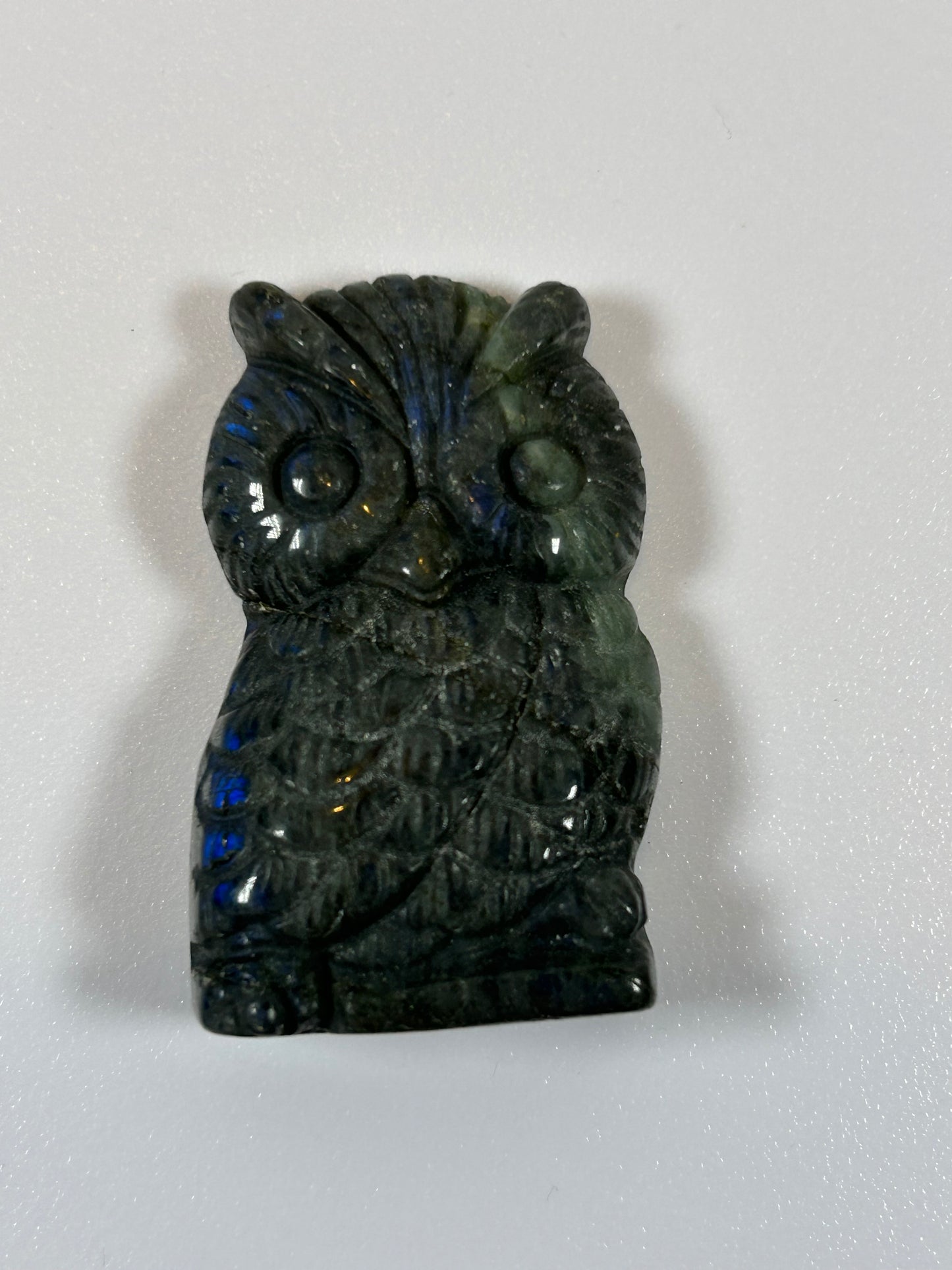 (#7) - LABRADORITE OWL CARVING - NEW