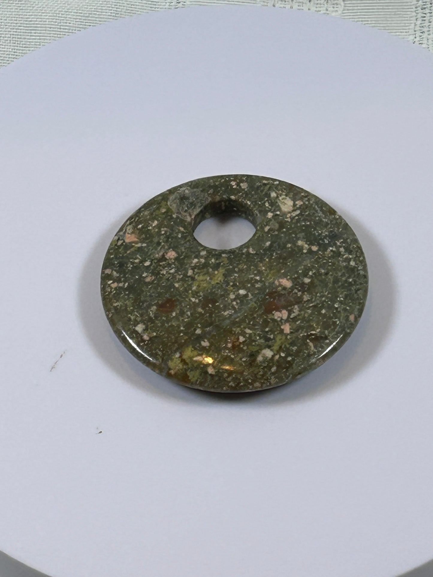 (#85) - UNAKITE JASPER DISK PENDANT - NEW