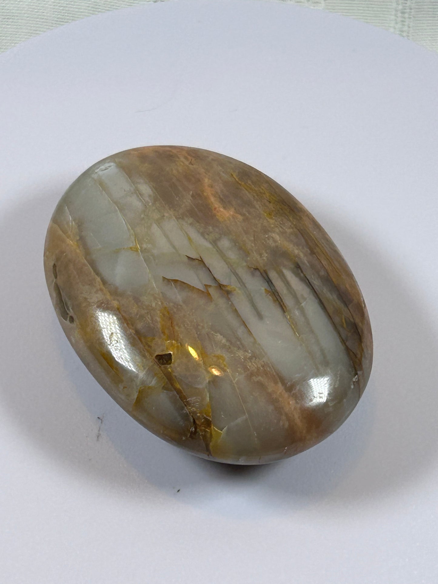 (#87) - PEACH MOONSTONE POLISHED PALM STONE - NEW