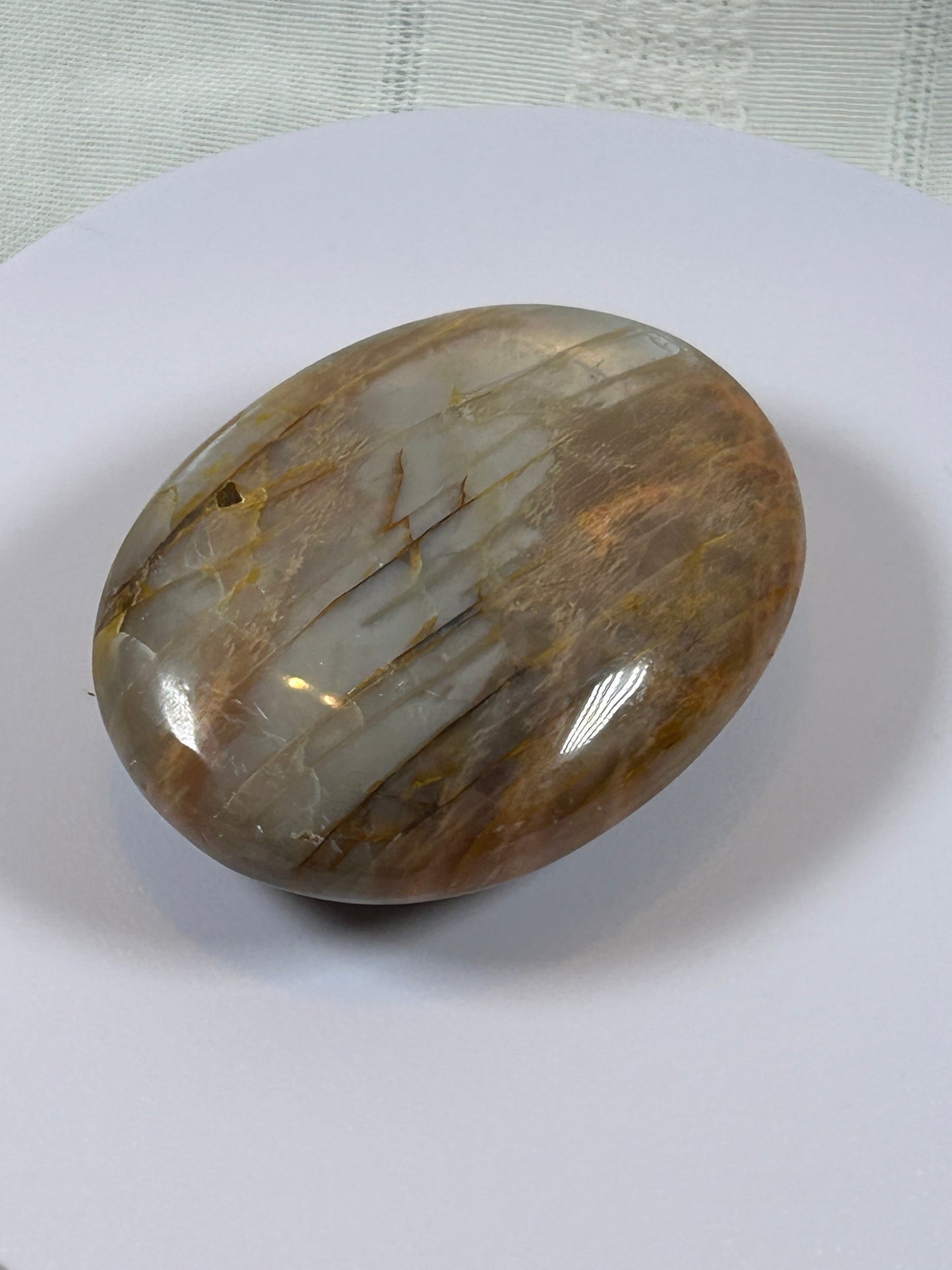 (#87) - PEACH MOONSTONE POLISHED PALM STONE - NEW