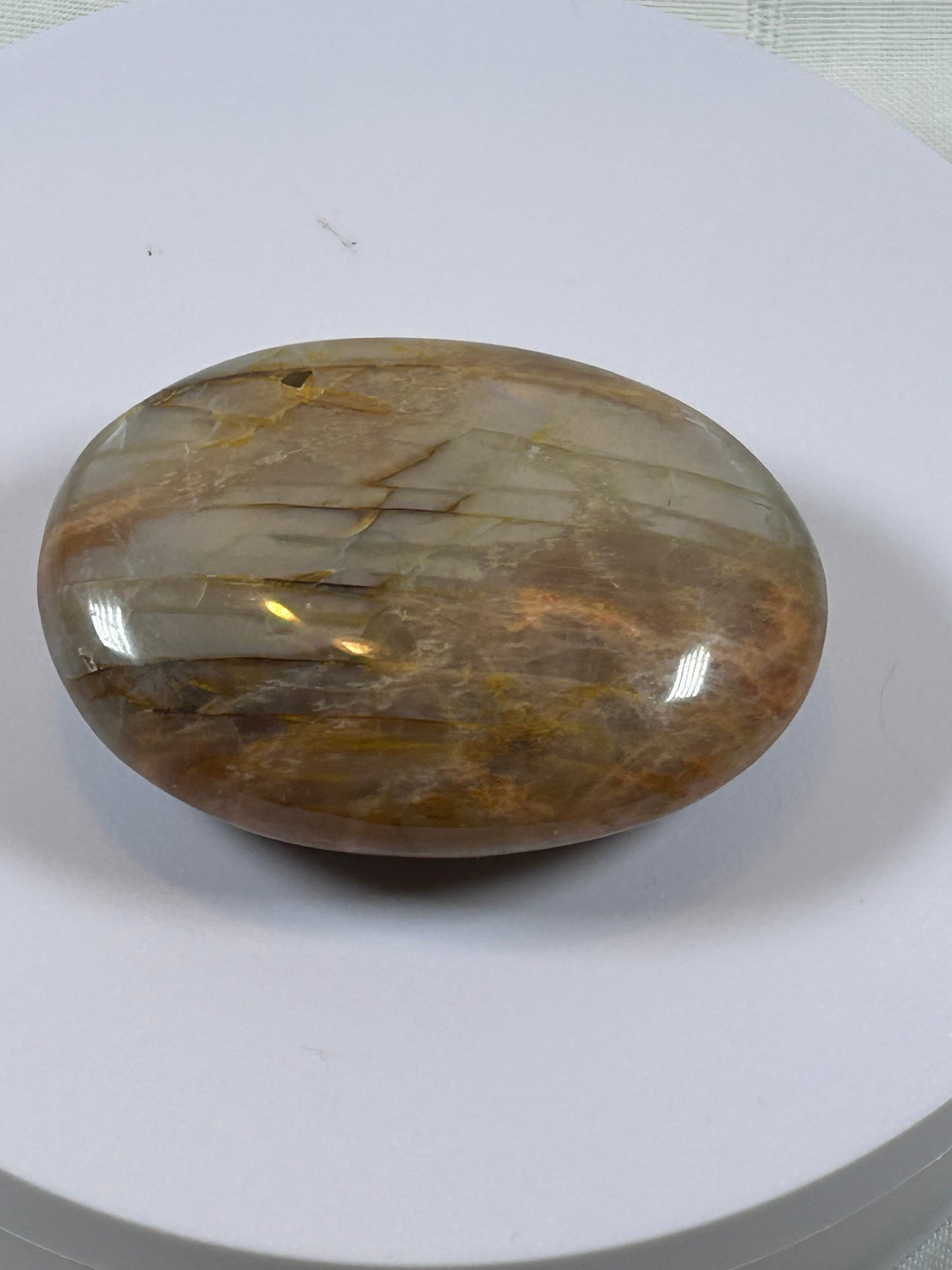 (#87) - PEACH MOONSTONE POLISHED PALM STONE - NEW
