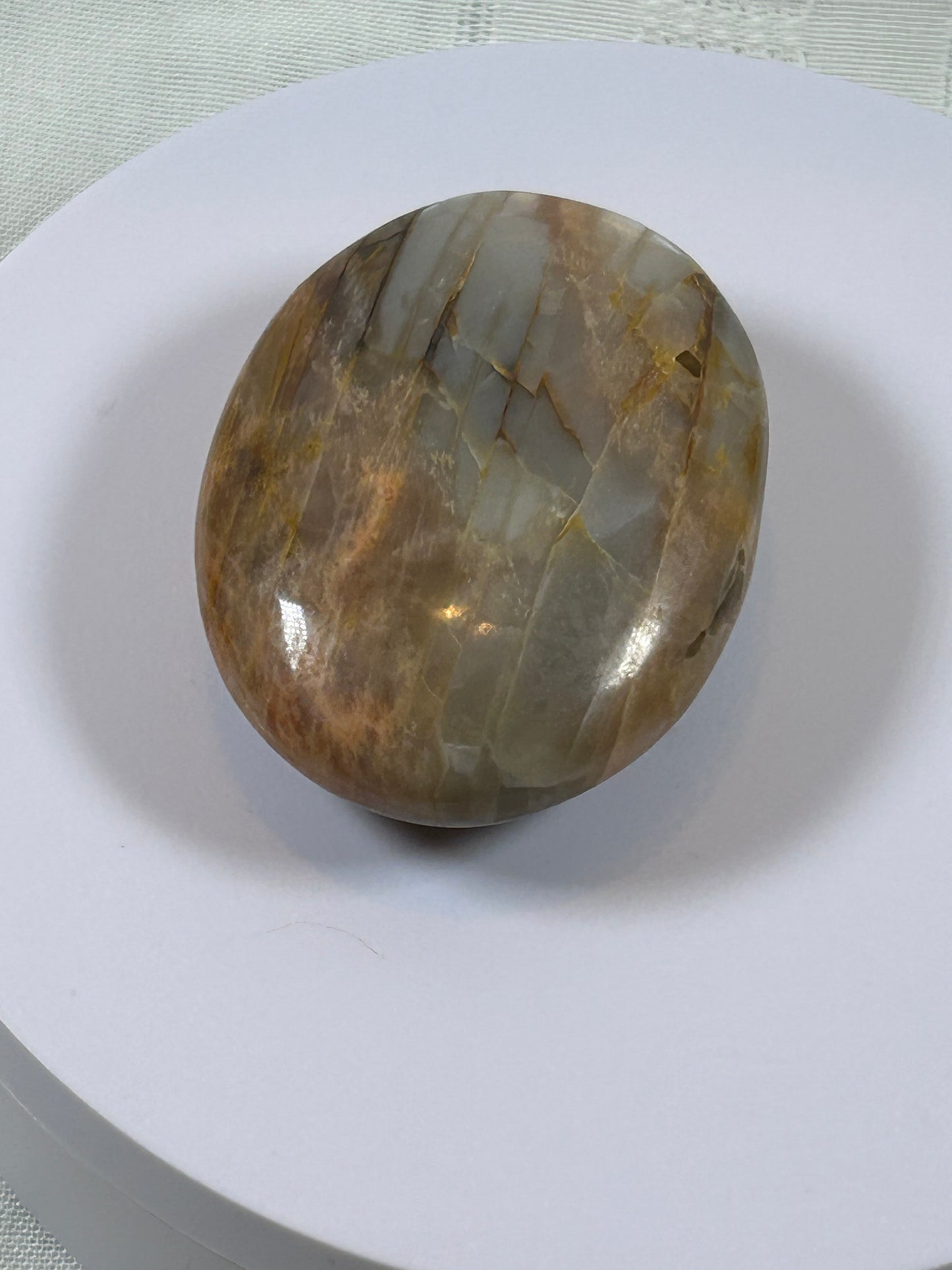 (#87) - PEACH MOONSTONE POLISHED PALM STONE - NEW