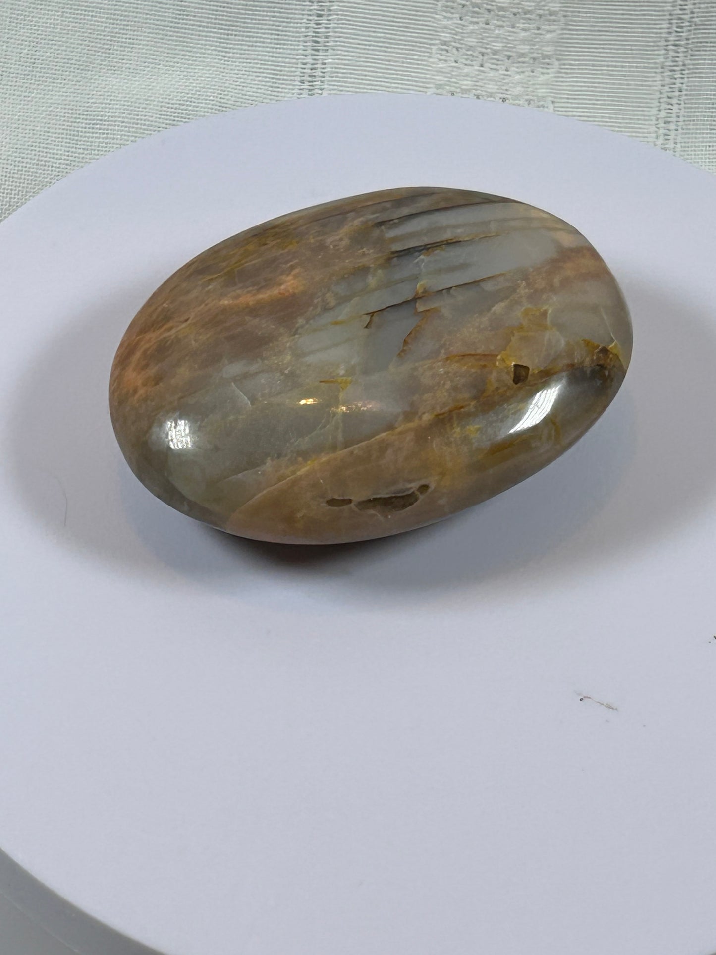 (#87) - PEACH MOONSTONE POLISHED PALM STONE - NEW