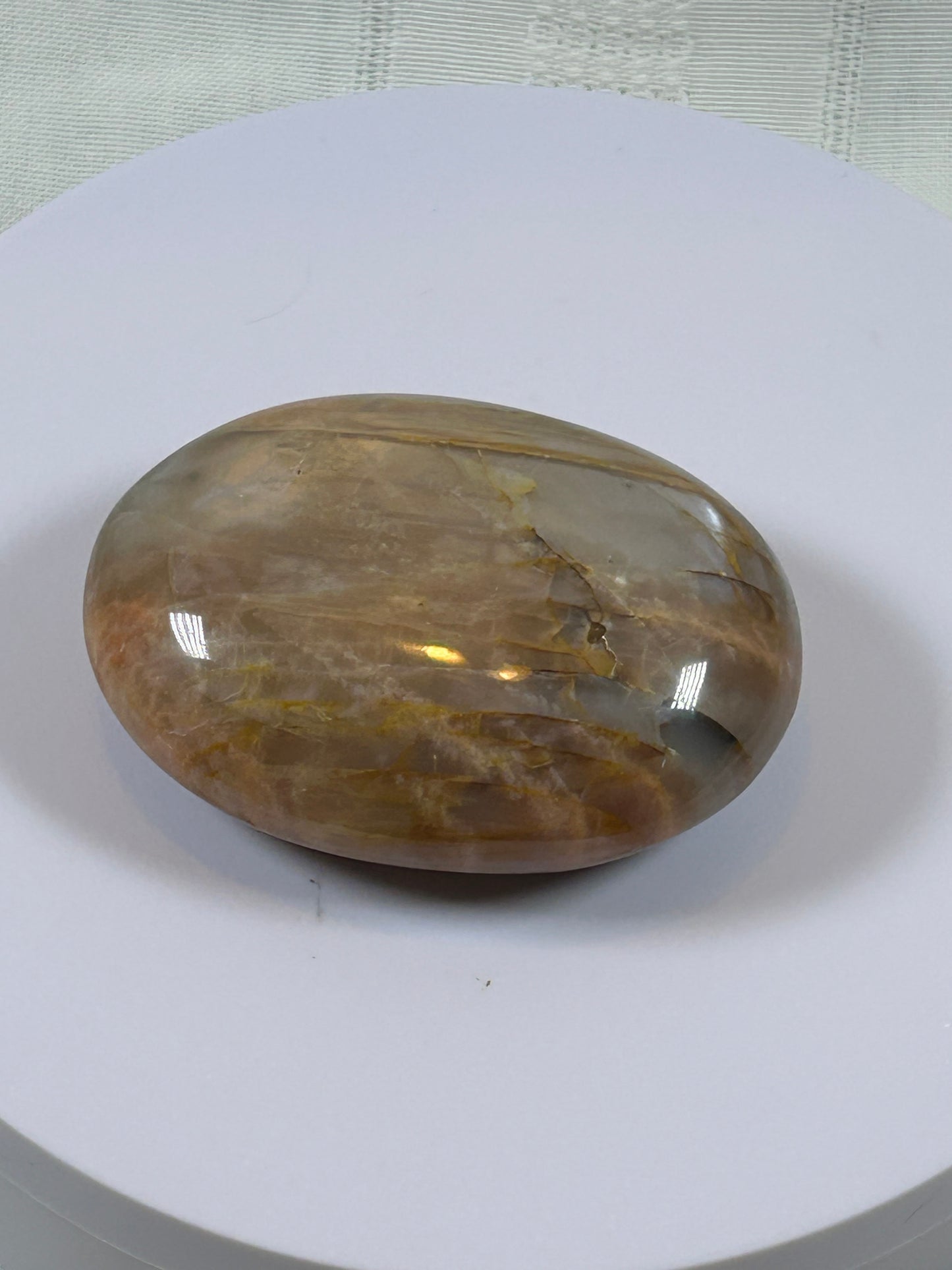 (#87) - PEACH MOONSTONE POLISHED PALM STONE - NEW