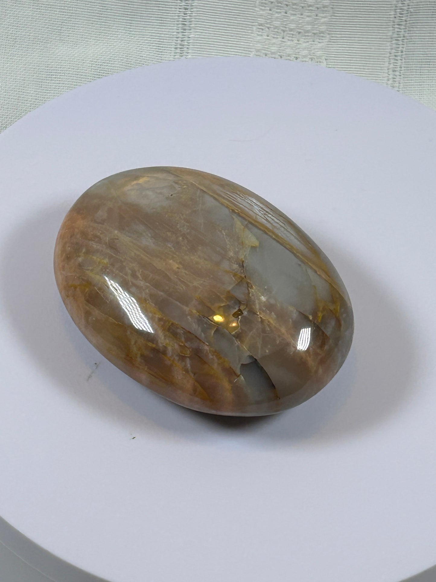 (#87) - PEACH MOONSTONE POLISHED PALM STONE - NEW