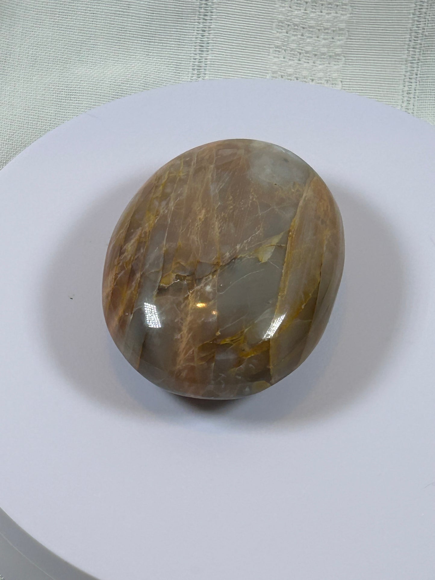 (#87) - PEACH MOONSTONE POLISHED PALM STONE - NEW