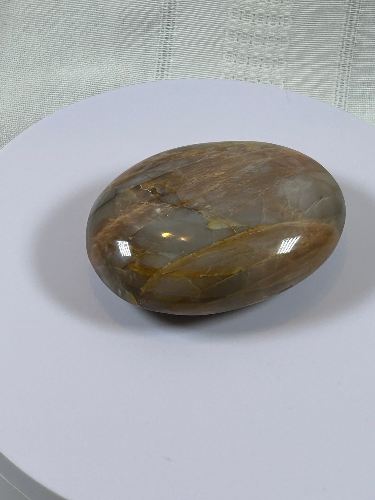 (#87) - PEACH MOONSTONE POLISHED PALM STONE - NEW