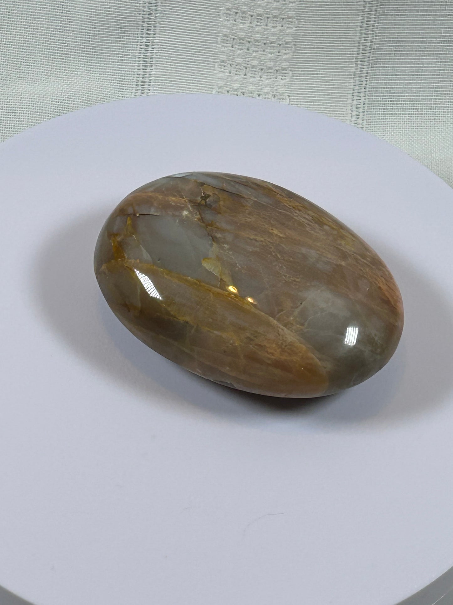 (#87) - PEACH MOONSTONE POLISHED PALM STONE - NEW