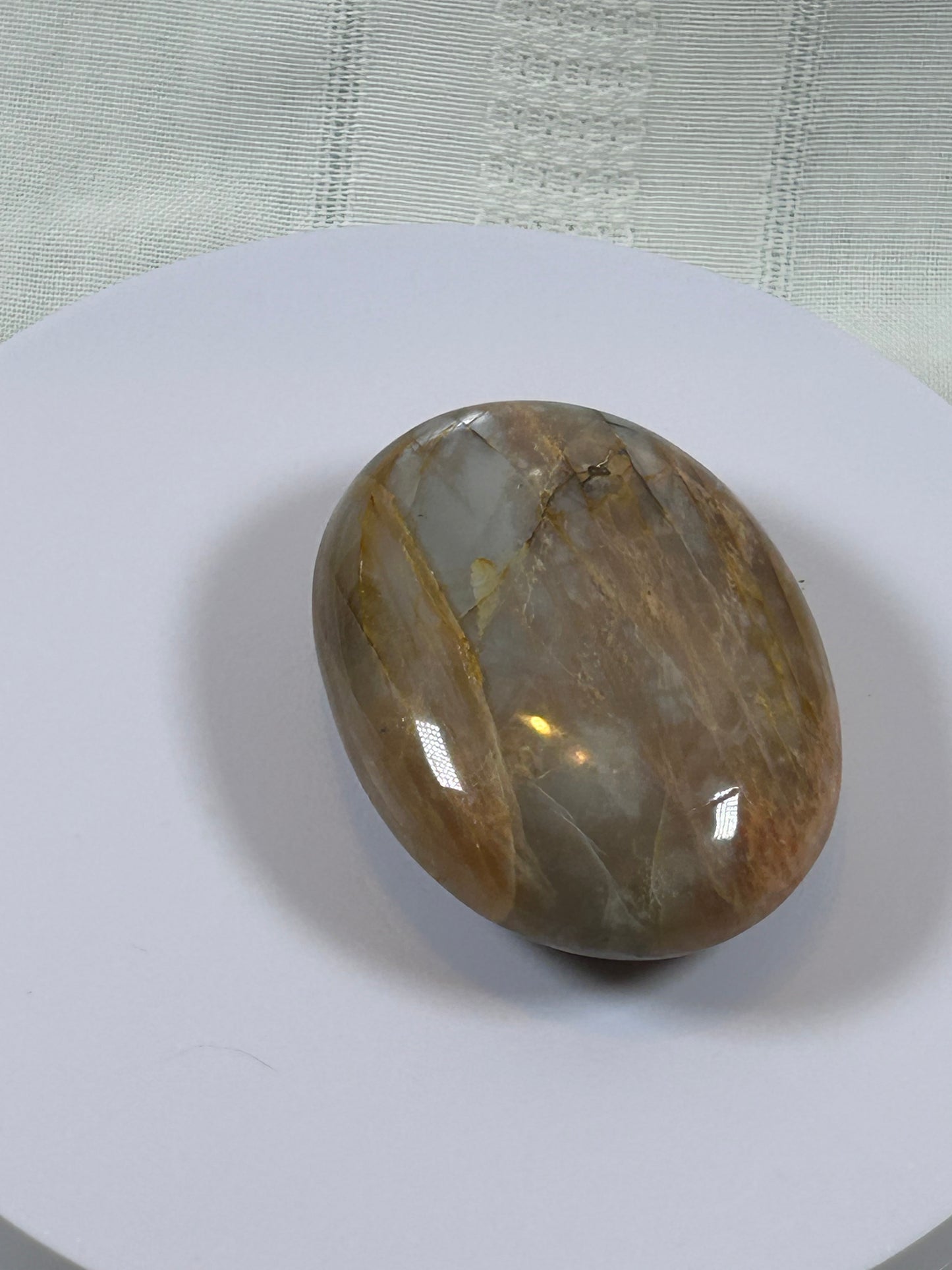 (#87) - PEACH MOONSTONE POLISHED PALM STONE - NEW