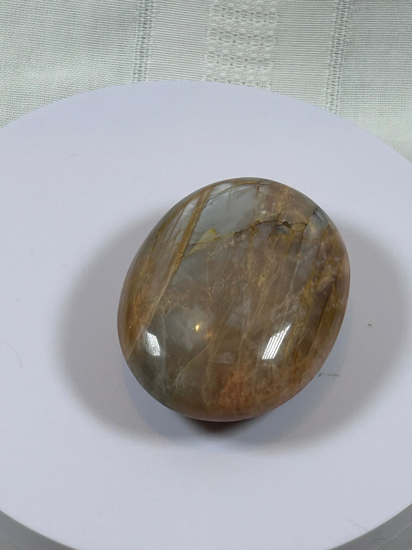 (#87) - PEACH MOONSTONE POLISHED PALM STONE - NEW