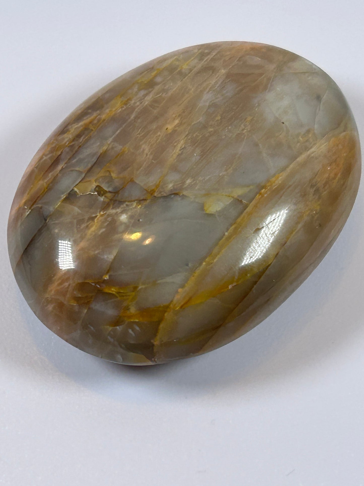 (#87) - PEACH MOONSTONE POLISHED PALM STONE - NEW