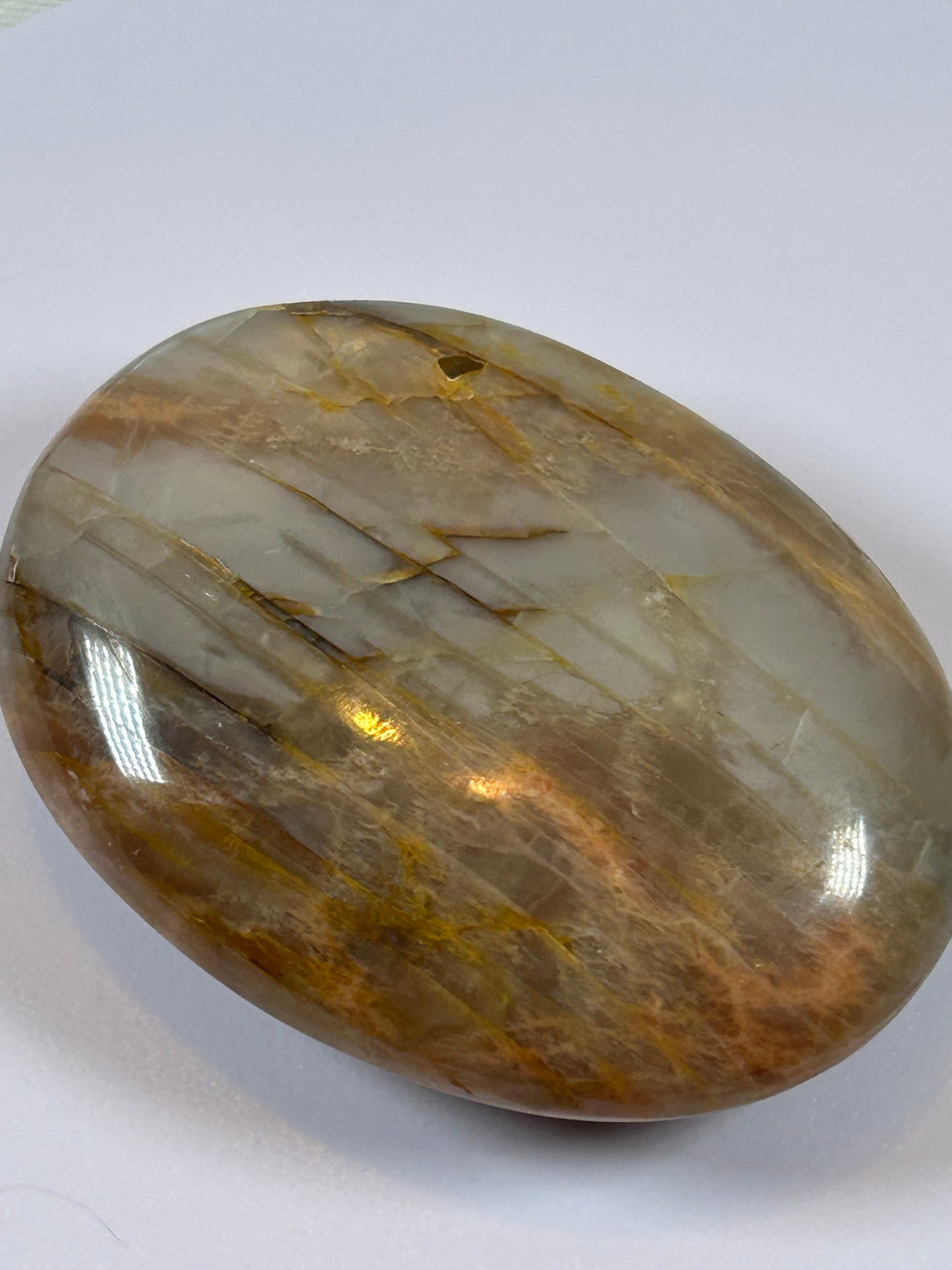 (#87) - PEACH MOONSTONE POLISHED PALM STONE - NEW