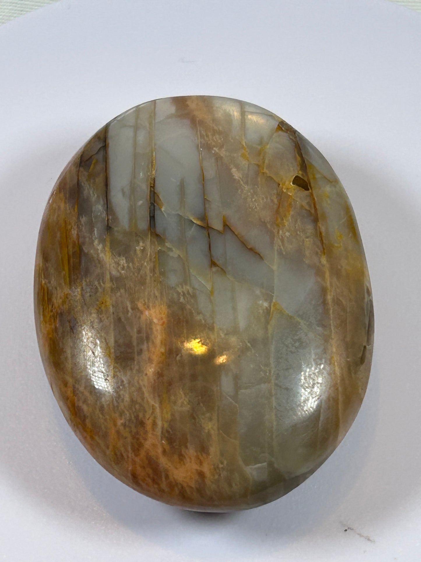 (#87) - PEACH MOONSTONE POLISHED PALM STONE - NEW