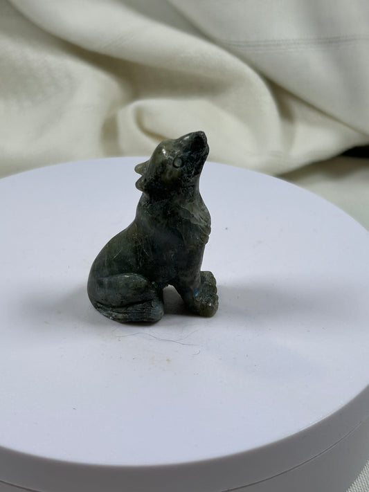 Labradorite Wolf Statue - New