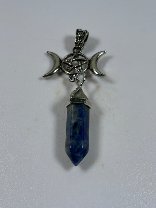 Lapis Lazuli Triple Moon Pentagram Pendant - New