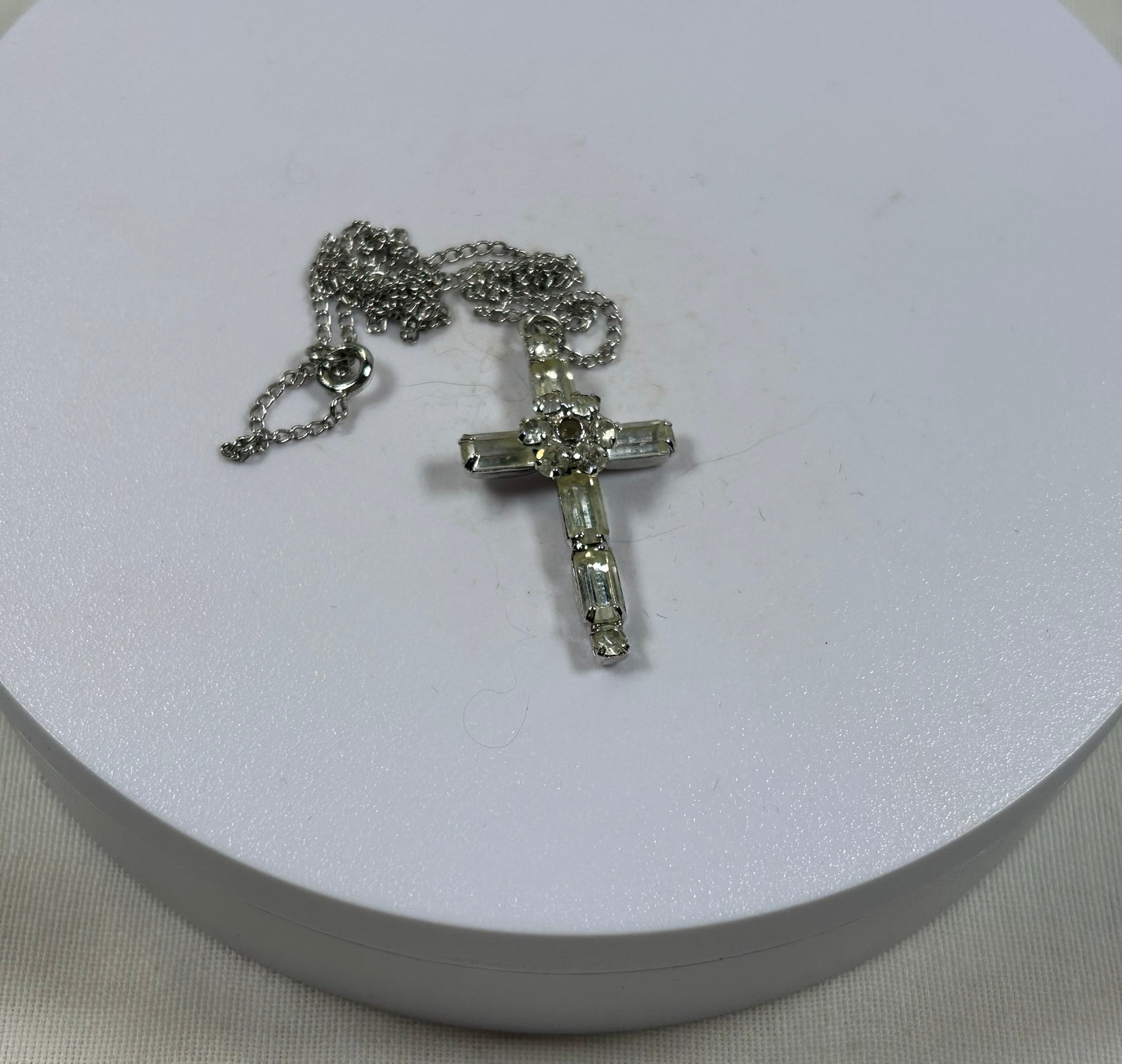 Vintage Crystal Cross With Lord's Prayer Inside Pendant and Necklace