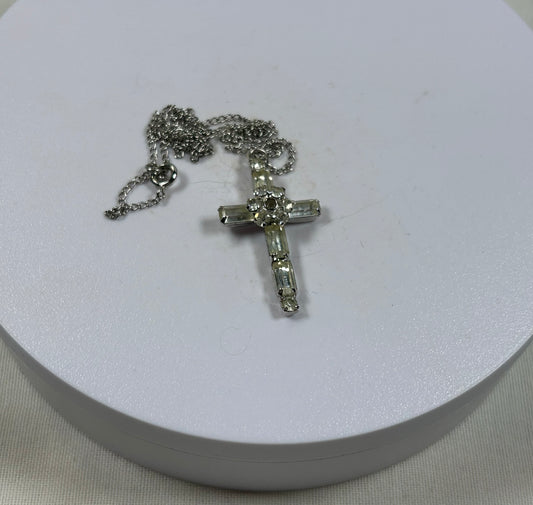 Vintage Crystal Cross With Lord's Prayer Inside Pendant and Necklace